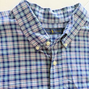 Ralph Lauren Mens Blue Plaid Long Sleeve Button Down Cotton Shirt Sz 3XB
